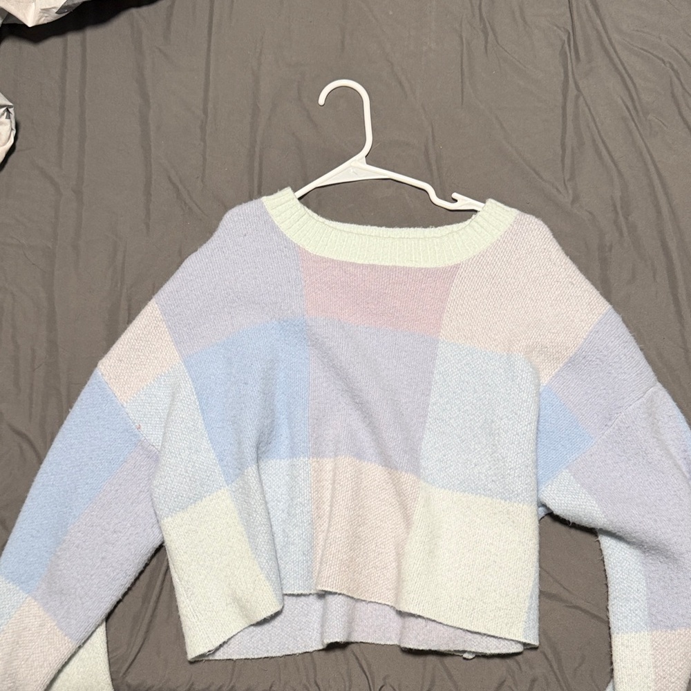 Jessica Simpson Soft Knit Sweater in Light Blue and Cream